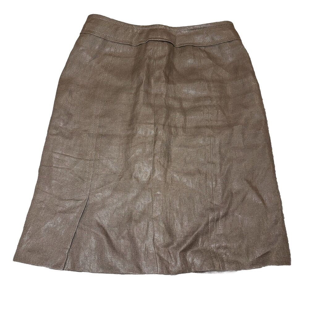 Max Mara 100% Coated Flax Linen Pencil Skirt US 4 Made In Italy Taupe Knee High